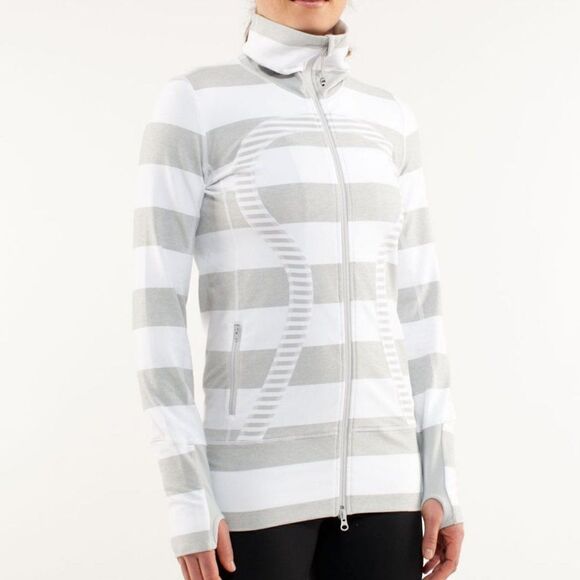 Lululemon In Stride Jacket Brushed White Silver Spoon Wide Bold Multi Stripe - Picture 1 of 12